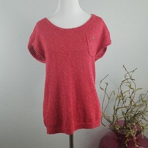 Loft coral wide short sleeve knit top